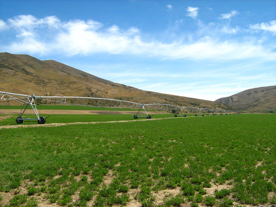 Auf der Fahrt an die Kueste sieht man immer wieder diese gigantischen Bewaesserungsanlagen...