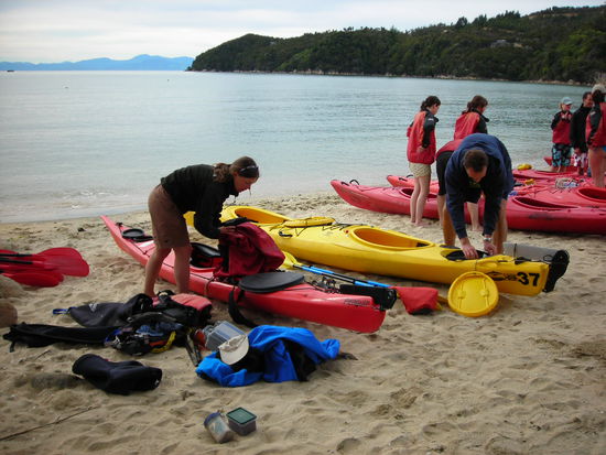 Vorbereitung zu unserer Kanutour im Abel Tasman NP