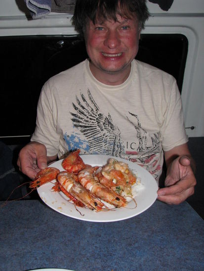 Gutes Essen im Camper. Scampis