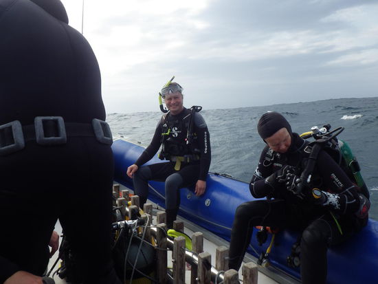 Jetzt ist der Taucher auf'm Boot