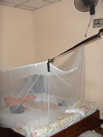 Was wuerde ich nur ohne Chris machen! Durch ihre Kreativitaet schaffen wir es immer wieder unser Moskitonetz in den "hakenfreisten" Raeumen ueber dem Bett aufzuspannen