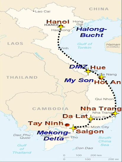 Unsere Route durch Vietnam.