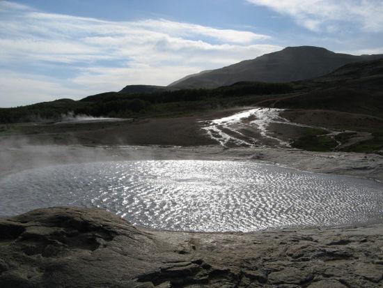 und der große Geysir im Abendlicht