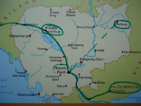 Meine Route von Saigon durch Kambodscha nach Bangkok.