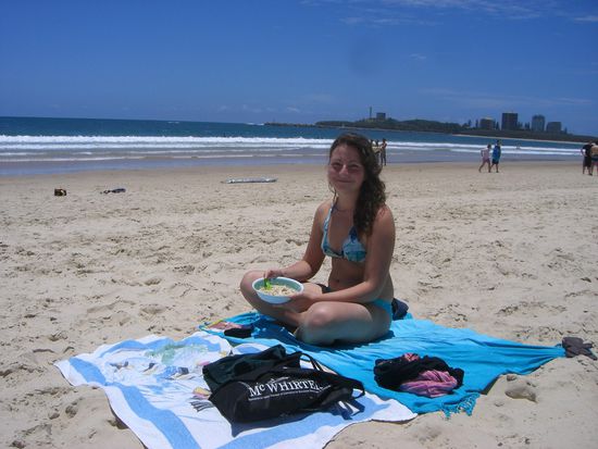 Fruehstueck am Strand (Haferschleim mit Banane) 