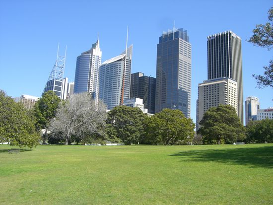 Sicht vom Royal Botanic Garden auf die Stadt