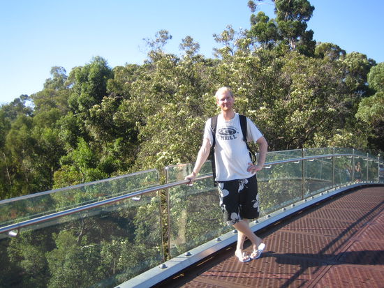 Nils auf der beruehmten Glasbruecke die ueber den Regenwald des Parks fuehrt