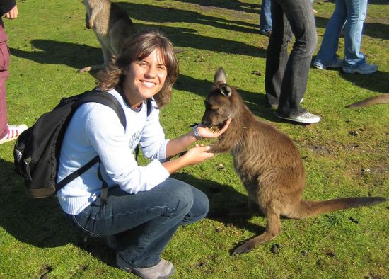 Dieses Kanguruh war auch sehr suess, hat sich regelrecht an die Hand geklammert. Wir wollten dann auch zusammen durchbrennen, aber leider passte es nicht ganz in den Rucksack und so mussten wir leider getrennte Wege gehen... Ich bin noch immer nicht ganz drueber hinweg. *schnief*