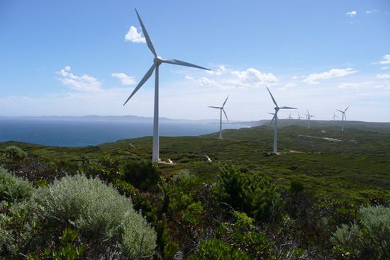 Die Windfarm an der Kueste.