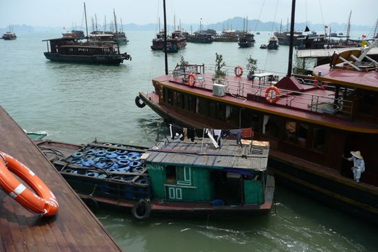 Morgenhektik am Pier, wo ueber 100 boote auf die Touristen warten.