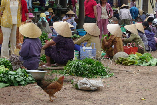 Der ländliche Markt hat uns total beeindruckt. Schön zu sehen: Die typischen Spitzhüte der Vietnamfrauen.