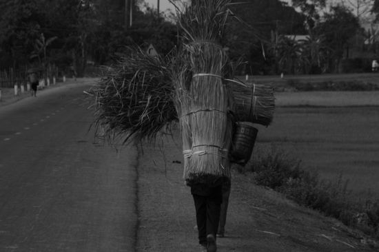 Schwerbepackt am Strassenrand