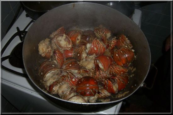 ....der Hummer wird mit reichlich Knoblauch angebraten....