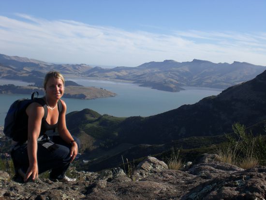 Aussicht auf die Banks Peninsula von der Gondela in Christchurch...