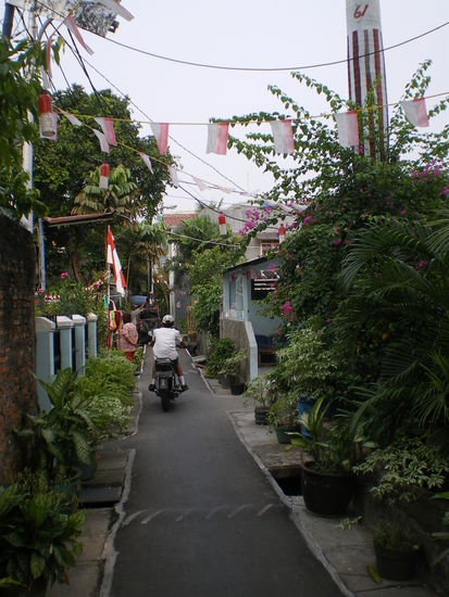 Kleine, nette Seitengasse. Aber auch hier muss man staendig auf den Verkehr achten!