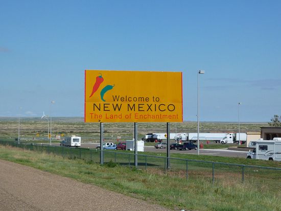 Bereits um 10.11 Uhr überquerten wir die Stateline von Texas nach New Mexico, der 6. Bundesstaat auf unserer Route
