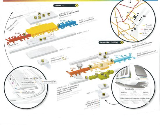 Flughafen Madrid - man braucht ca. 20 min vom Terminal 4 zum Terminal 4s (aber bitte flott !!) und keine Angst, wenn der Zug kommt, einsteigen - er fährt nur zwischen den beiden Terminals 
