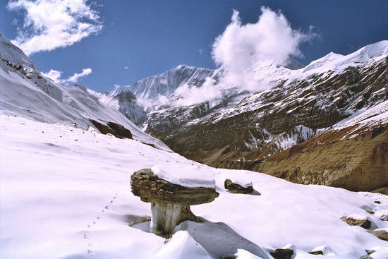 Auf dem Chhonbardan-Gletscher an der Nordseite des Daulaghiri I