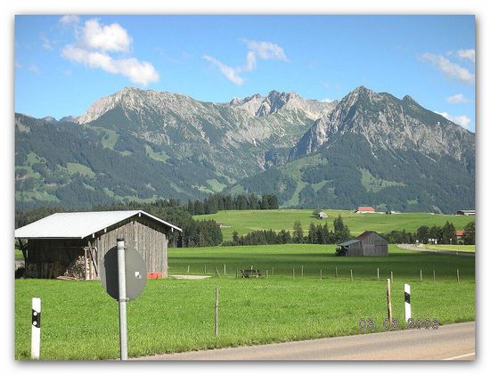 Blick von Bolsterlang Richtung       Nebelhorn, Rubihorn und großer Daumen