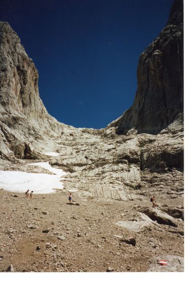 Der Rückblick hinauf zur Windlegerscharte.