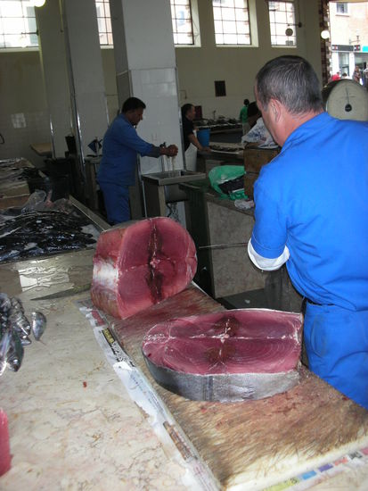 Das war einmal ein blauer Thunfisch. Um Madeira herum kann man ihn immer noch fangen. Auch der madeiratypische Degenfisch ist hier allgegenwärtig. Beide sind auf jeder Speisekarte zu finden.