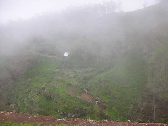 Dort unten wurde ein Feld bestellt.
Die zwei kleinen weissen Punkte sind Menschen