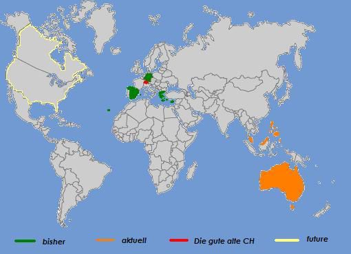 DIE WELT
---------------
Mein Heimatland, die Schweiz !
In meinem bisherigen Leben bin ich noch nicht in die grosse weite Welt hinausgekommen. Mehr als Europa war bis dato einfach nicht drin.
Nun gehts los, ans anderen Ende der Welt... Australien ruft!
Geplant sind in Zukunft: Kanada und die USA