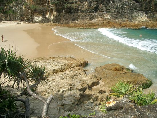 Wiederum eine tolle Bucht. Dies war bis jetzt der absolute Top-Beach. In Sufers-Paradise war der Ozean sehr stark. Der riss mich foermlich ins Wasser. In Surfers Paradise kann eine sogenannte RIP, eine Stroemung, einen Menschen bis 2 Kilometer ins Meer hinaustragen... Dieses Risiko war auf dieser Insel ziemlich klein.