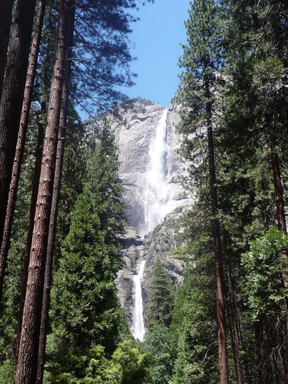 Hier der Yosemite-Wasserfall. Eigentlich sind es zwei Wasserfälle, der obere und der untere Yosemite-Falls