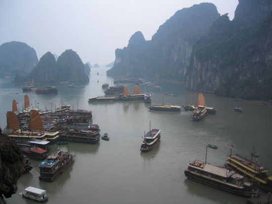 Alle diese Boote sind voll von Touristen.