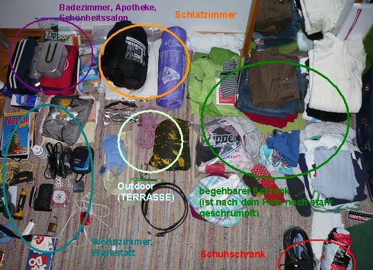 Das war die vorgesehen Wohnugnsausstattung von Elisabeth.. bevor sie merkte, dass es viel zu viel ist und alles noch einmal aussortierte. Man kommt eigentlich problemlos mit 4 Shirts, 2 Jeans und einer ZAhnbürste aus"