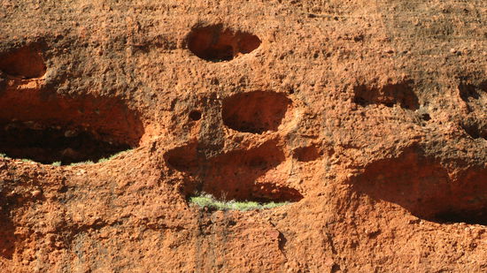Solche riesigen Loecher waren ueberall  auf den Waenden der Olgas zu sehen.