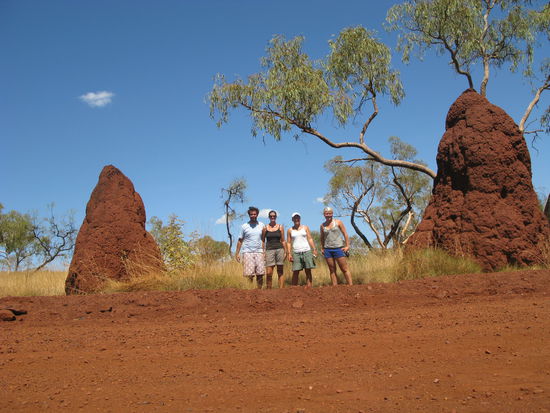 Zwischen 2 riesigen Termitenhuegel.