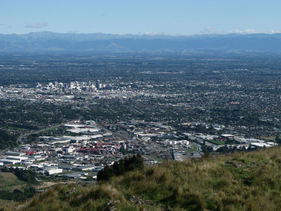 Christchurch aus der Hoehe gesehen.