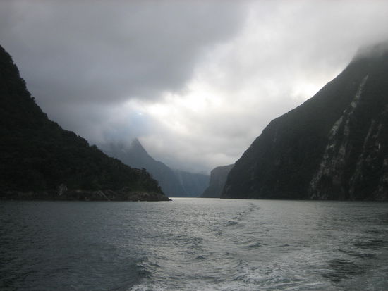 Durch die gruenen Huegel schlaengelte sich unser Boot bis aufs offene Meer hinaus.