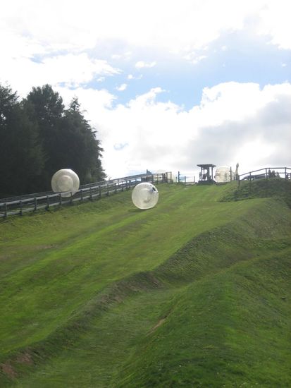 Die Sportart "Zorb". In einer Gummikugel gehts den Huegel runter. Wir schauten aber nur zu...