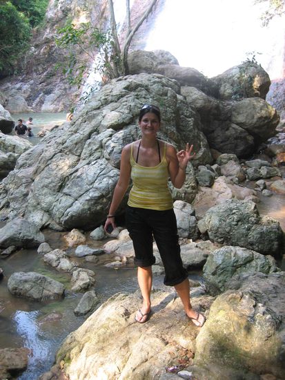 Fraenzi nach dem unfreiwilligen Badespass.  Bis zum Bauch pitchnass, leider nicht gut sichtbar...