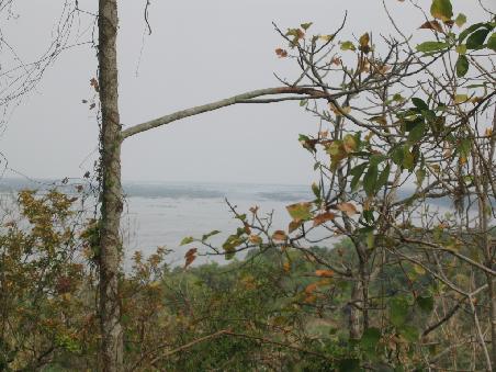 Vom Klosterberg ein Blick nach Norden auf den Katerakt des Mekong