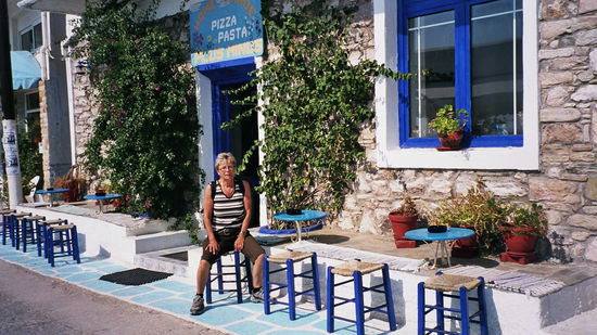 Griechische Taverne in Limenaria wie auf der Postkarte.