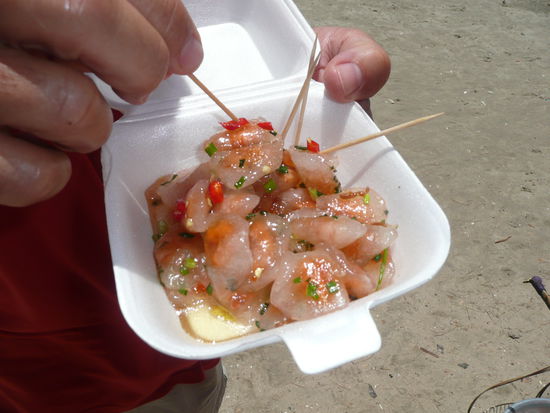 aussen Glibberzeug und innen Garnelen