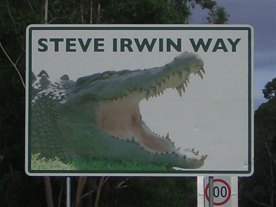 dem steve irwin wurde diese strasse gewidmet nachdem er von einem stachelrochen ins herz getroffen und getoetet wurde....