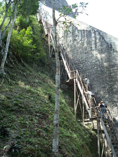 Eine ganz schoen steile Treppe fuehrt auf den Tempel V