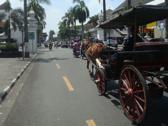 Pferdekutsche. Diese sind in Yogya nicht nur Turiattraktion