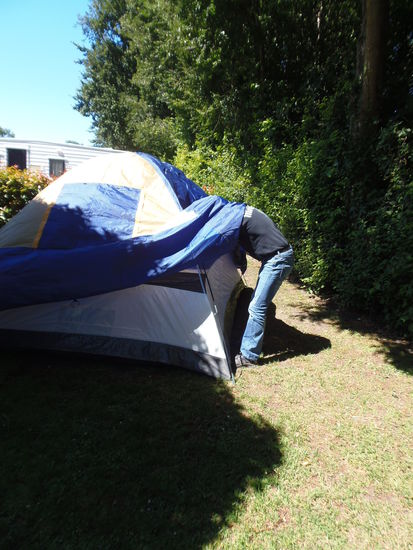 Zum ersten Mal unser Super Luxus 6 Personen Zelt fuer 120NZ$ aufstellen 
(Die einen arbeiten....)