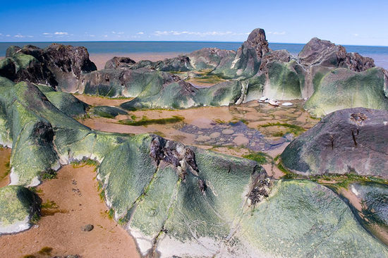 Unwirkliche Felsstrukturen bei Ebbe.