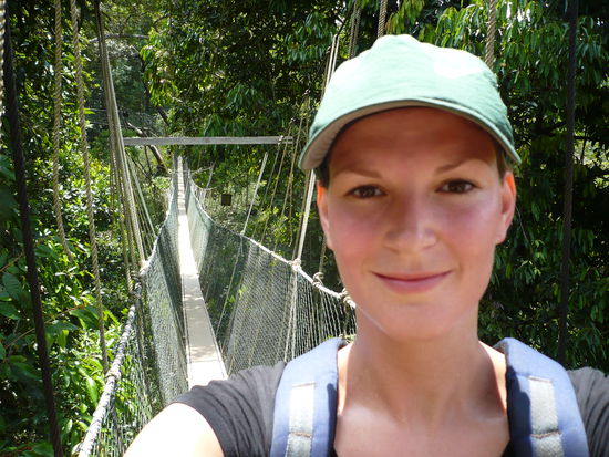Eine der Bruecken des Canopy Walkways. Ab durch die Baumkronen des Regenwalds 