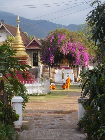 Moenche in einer huebschen Tempelanlage