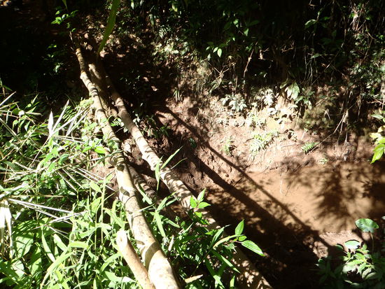 Bruecke. Auf dem unteren Brett wird gelaufen, an dem oberen kannst du dich festhalten.