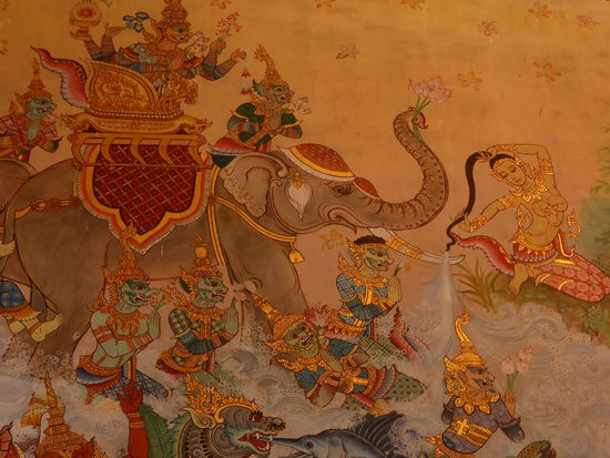 Detailaufnahme der Wandbemalung im Wat Pho Chai, die mir besonders gefiel.