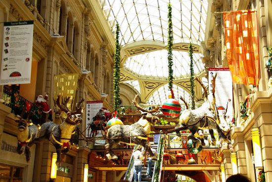 Der Weihnachtsschmuck, der Julia ganz besonders gut gefaellt (Rentiere lebensgross!!!) haengt auch noch...